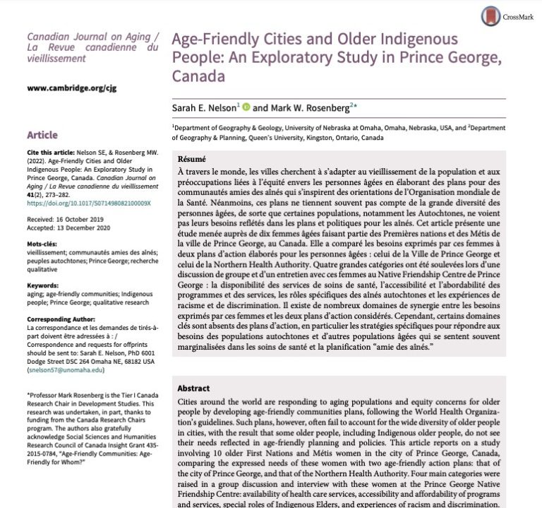 Age-friendly Cities and Older Indigenous People: An Exploratory Study in Prince George, Canada