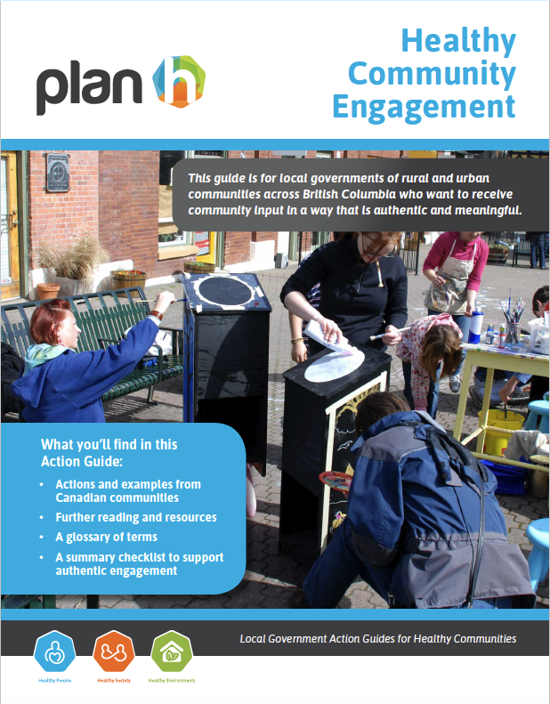 Healthy Community Engagement guide cover showing people working together at an outdoor community event.
