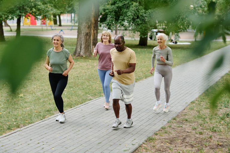 Elderly people running